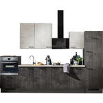 KÜCHENLEERBLOCK 340 cm   in Grau, Weiß, Eiche dunkel  - Eiche dunkel/Schwarz, Design, Holzwerkstoff/Metall (340cm) - Xora