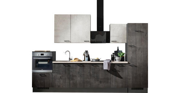 KÜCHENLEERBLOCK 340 cm   in Grau, Weiß, Eiche dunkel  - Eiche dunkel/Schwarz, Design, Holzwerkstoff/Metall (340cm) - Xora