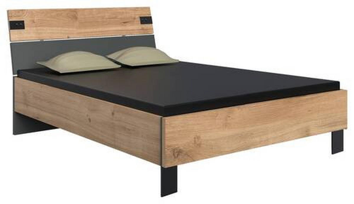 BETTANLAGE 140/200 cm  in Graphitfarben, Eichefarben   - Eichefarben/Graphitfarben, Basics, Holzwerkstoff (140/200cm) - MID.YOU