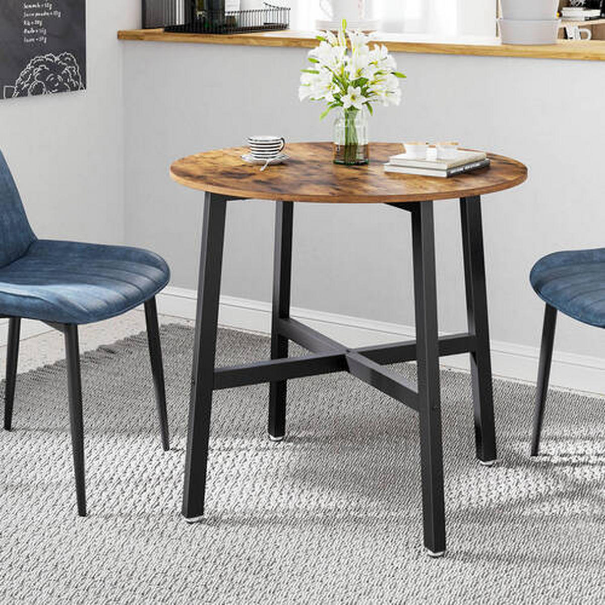 ESSTISCH in Metall, Holzwerkstoff 80/80/76 cm  - Schwarz/Braun, Natur, Holzwerkstoff/Metall (80/80/76cm) - Boxxx