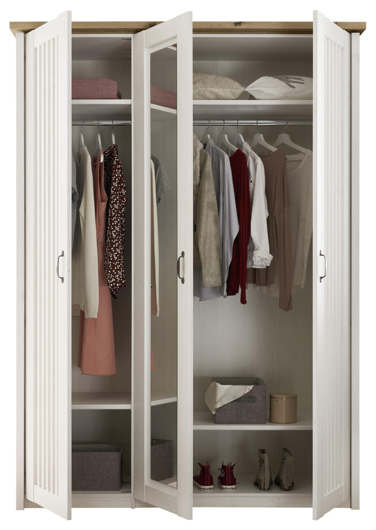 DREHTÜRENSCHRANK in Weiss, Eichefarben  - Weiss/Eichefarben, Lifestyle, Holzwerkstoff/Metall (164/224/60cm) - Landscape