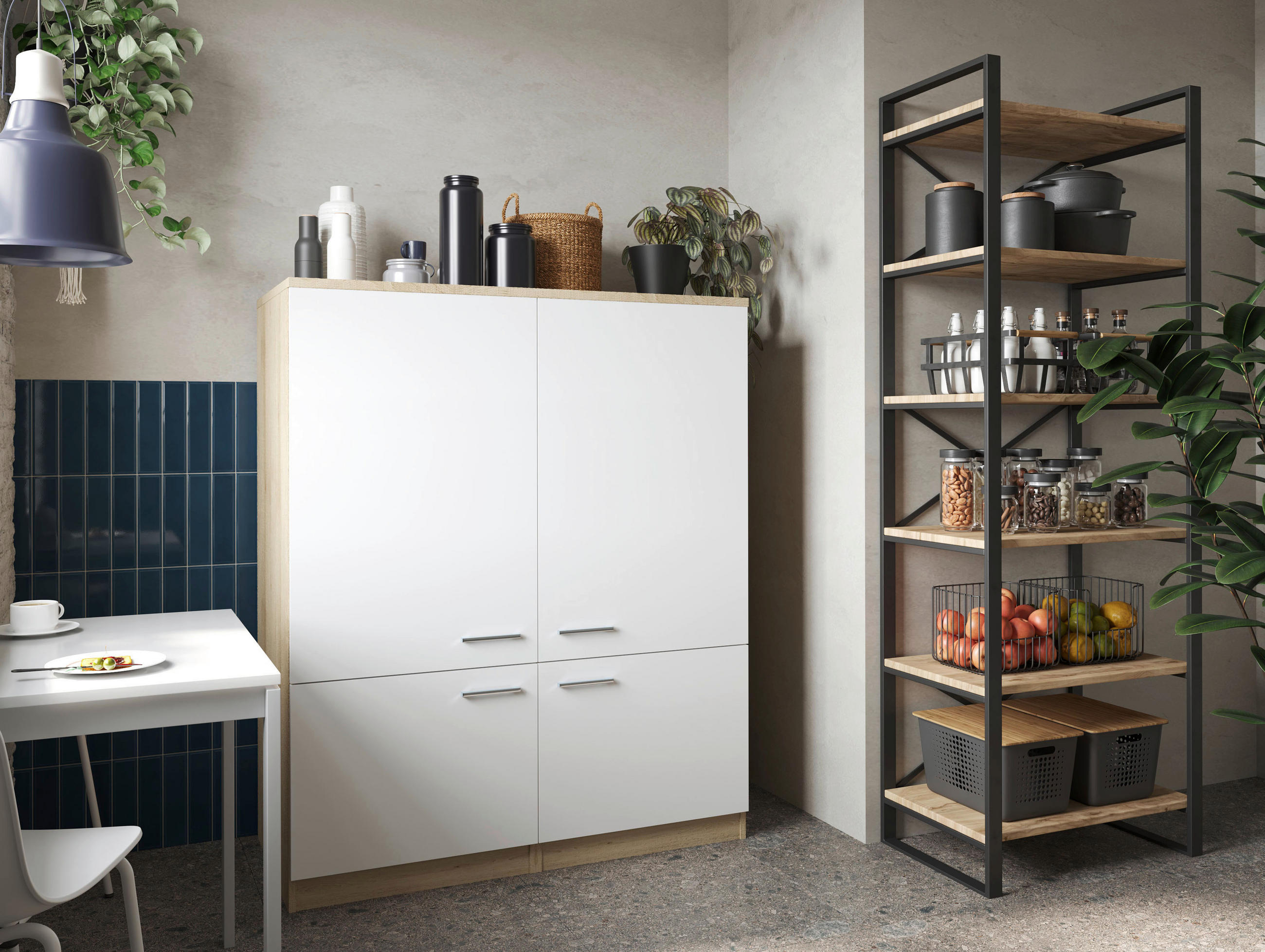 HOCHSCHRANK 120/144,9/60 cm  - Eichefarben/Silberfarben, Basics, Holzwerkstoff/Metall (120/144,9/60cm) - Respekta