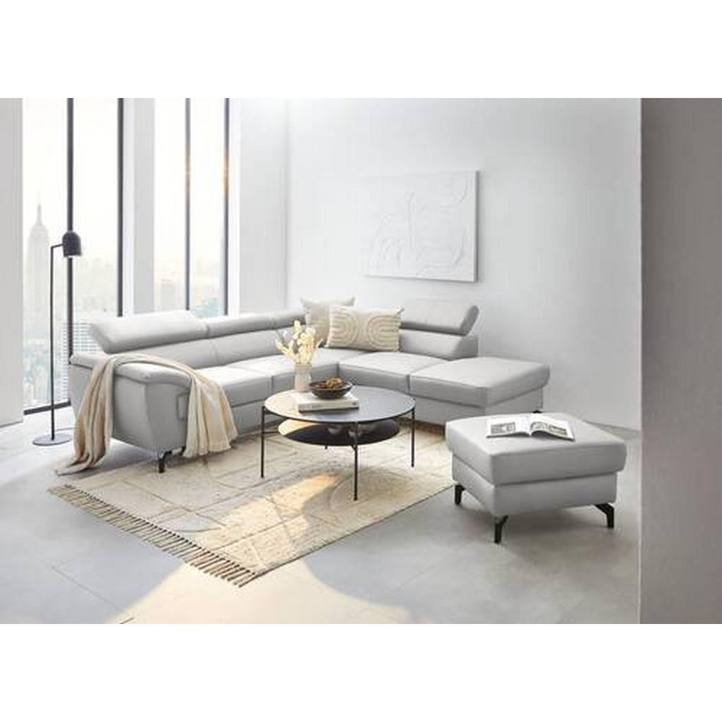 Thumbnail - Celina Home Ecksofa, Hellgrau, Textil, Leder, Kombination Echtleder/Lederlook, Rindleder, 5-Sitzer, Ottomane rechts, L-F...