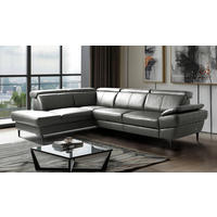 ECKSOFA  in Lederlook Echtleder Anthrazit  - Anthrazit/Schwarz, Design, Leder/Textil (211/264cm) - Livetastic