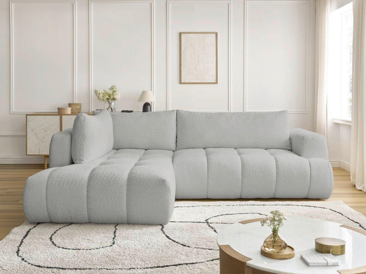 ECKSCHLAFSOFA FUJI Bouclé Hellgrau  inkl.  - Hellgrau/Schwarz, MODERN, Kunststoff/Textil (204/282cm)