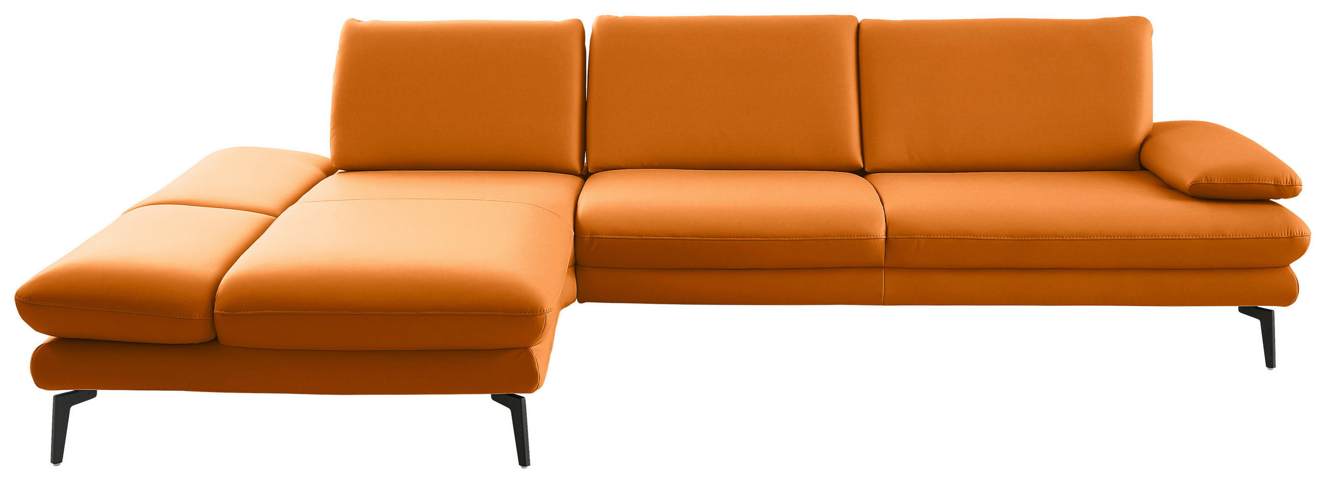 ECKSOFA in Echtleder Orange  195/308 cm  - Schwarz/Orange, Design, Leder/Metall (195/308cm) - Dieter Knoll