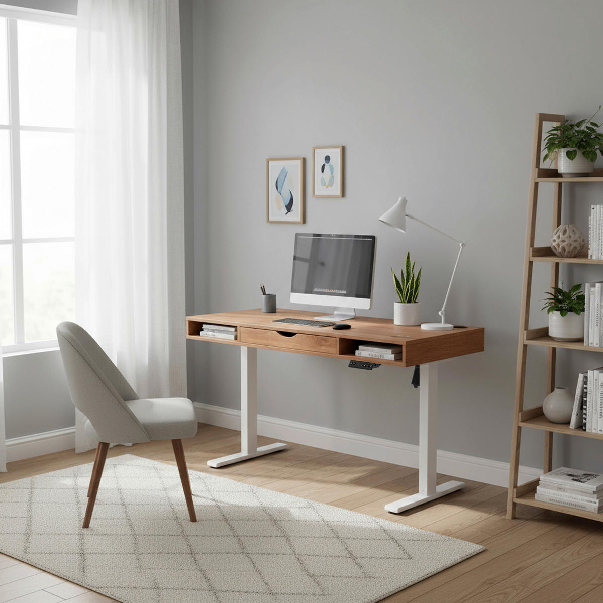 SCHREIBTISCH 120/60/72-110 cm  in Weiß, Eichefarben  - Eichefarben/Weiß, MODERN, Holz/Metall (120/60/72-110cm) - MID.YOU