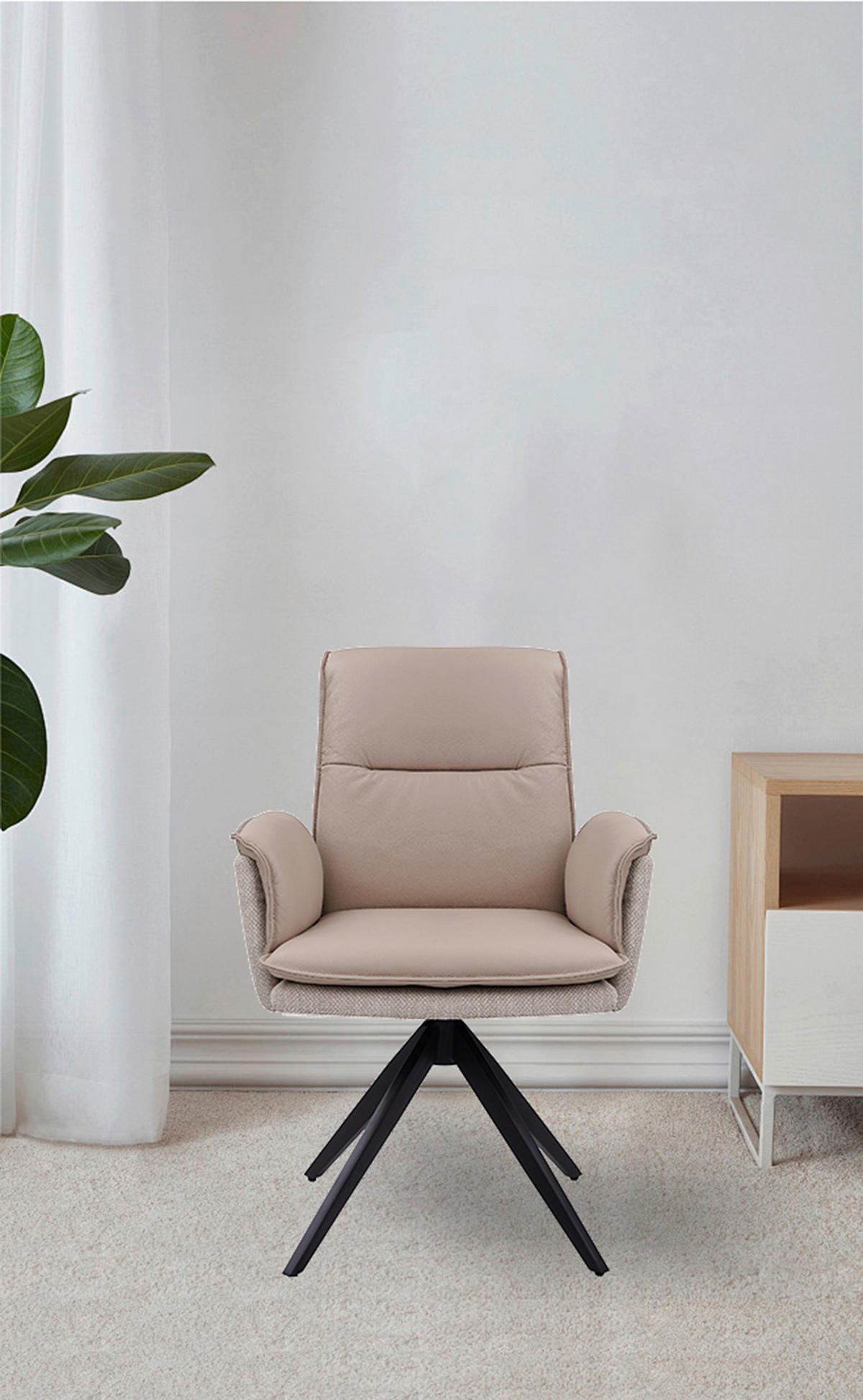 ARMLEHNSTUHL  in Eisen Webstoff Echtleder pigmentiert  - Taupe/Schwarz, Design, Leder/Textil (63/89/65cm) - Novel