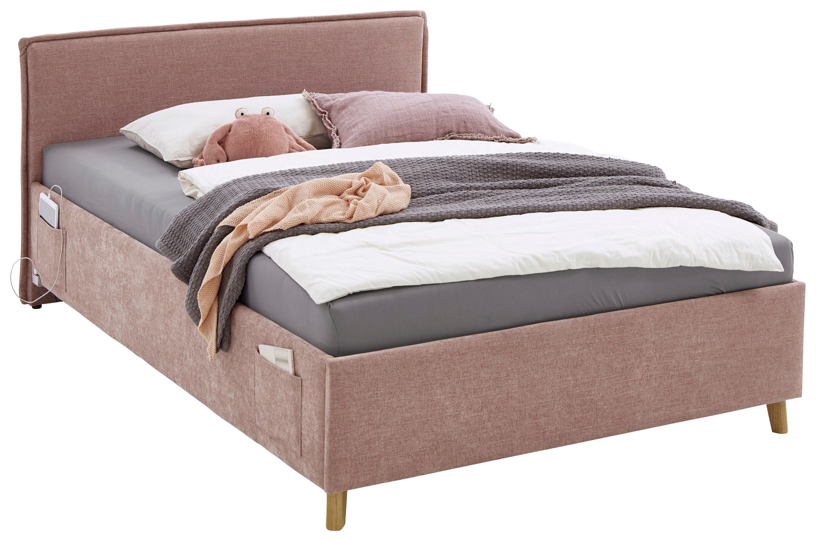 POLSTERBETT 120/200 cm,  in Rosa,  - Eichefarben/Rosa, KONVENTIONELL, Holz/Textil (120/200cm) - Stylife