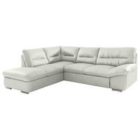 ECKSOFA Beige Echtleder Bettkasten, Schlaffunktion  - Chromfarben/Beige, Design, Leder/Metall (216/268cm) - Livetastic