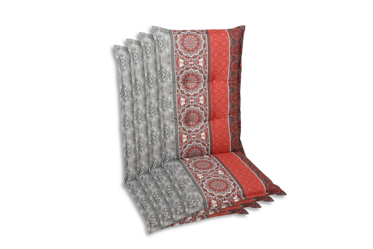 SESSELAUFLAGENSET Ornament  - Rot/Hellgrau, Basics, Textil (50/7/110cm)