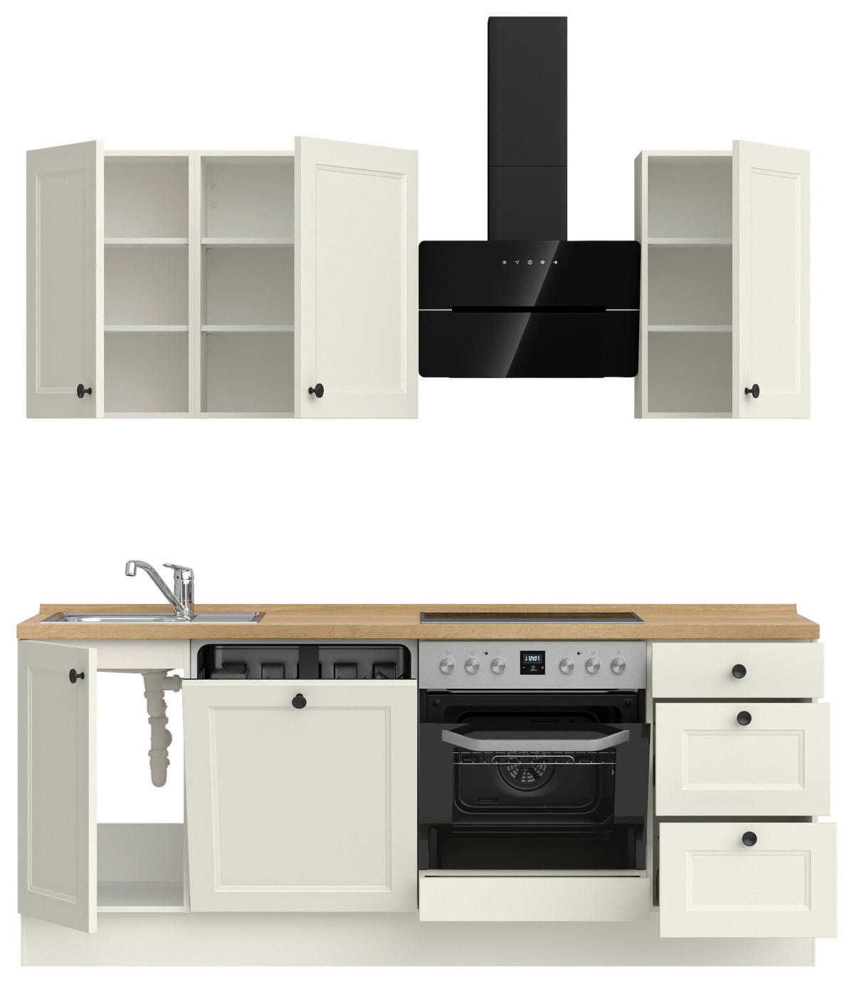 KÜCHENBLOCK Cascada 210 cm  in Weiß, Eichefarben  - Eichefarben/Schwarz, MODERN, Holzwerkstoff/Metall (210cm) - Nobilia