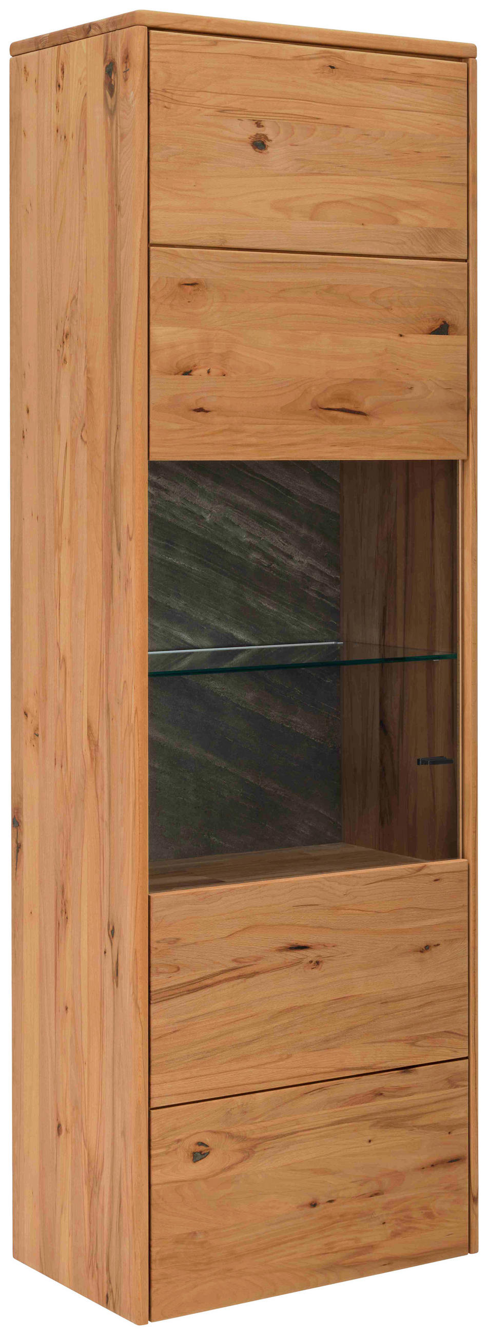 VITRINE  in massiv Buche Buchefarben - Buchefarben/Schwarz, Natur, Glas/Holz (64,4/197/39,5cm) - Valdera