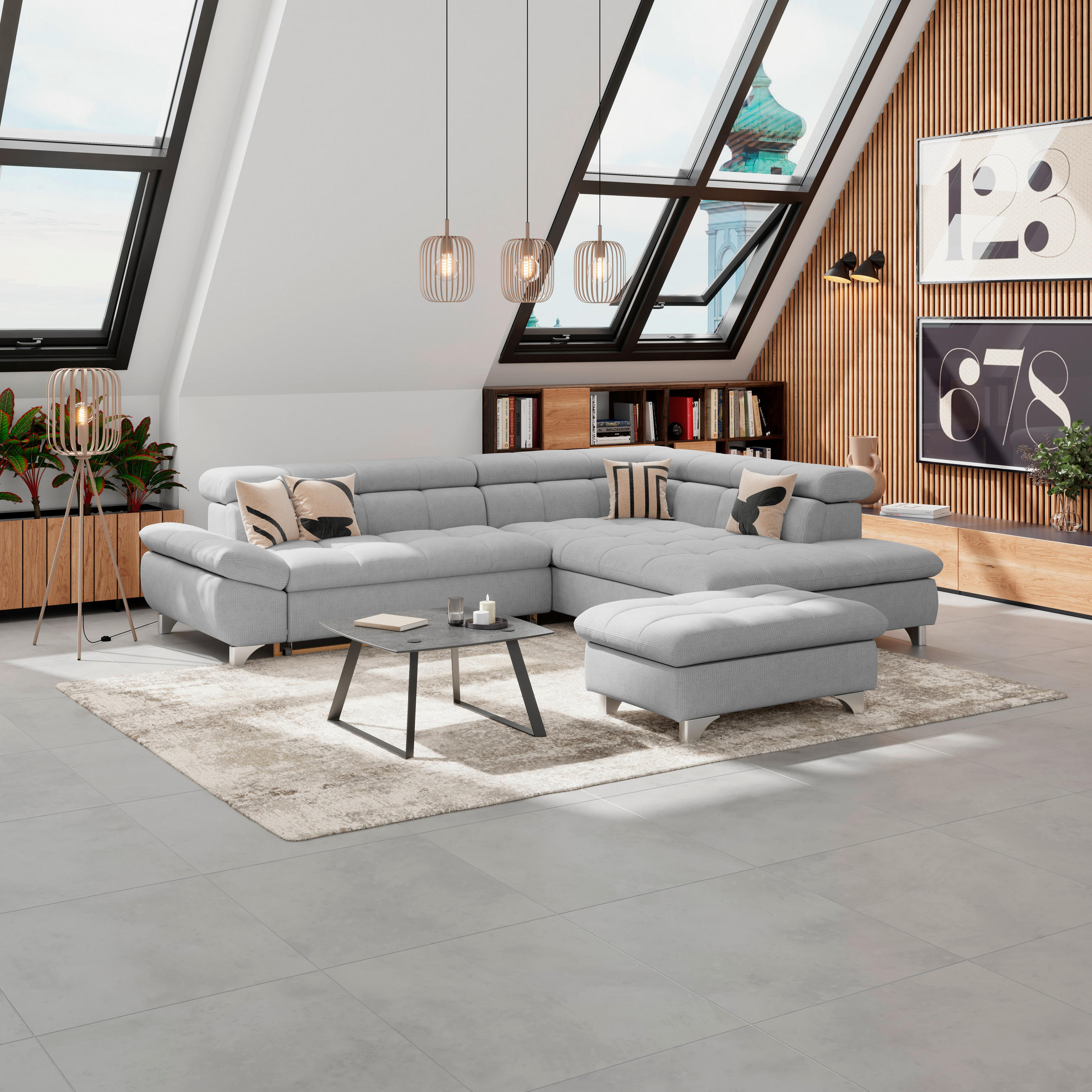 HOCKER Chenille Hellgrau  - Chromfarben/Hellgrau, KONVENTIONELL, Textil/Metall (108/46/108cm) - Livetastic