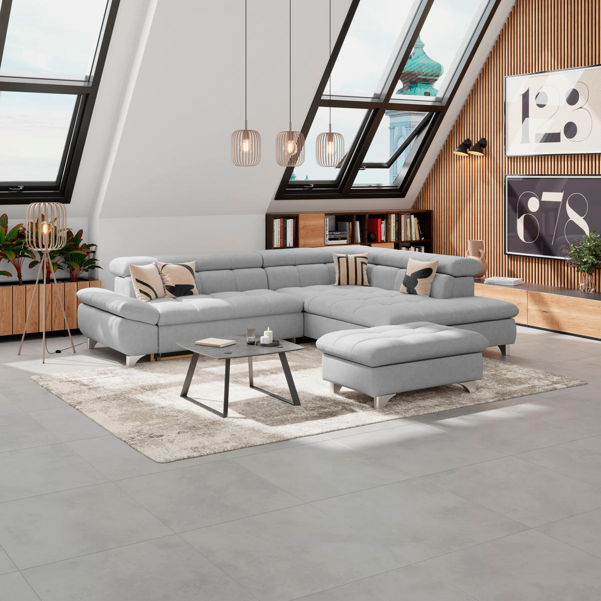 HOCKER Chenille Hellgrau  - Chromfarben/Hellgrau, KONVENTIONELL, Textil/Metall (108/46/108cm) - Livetastic