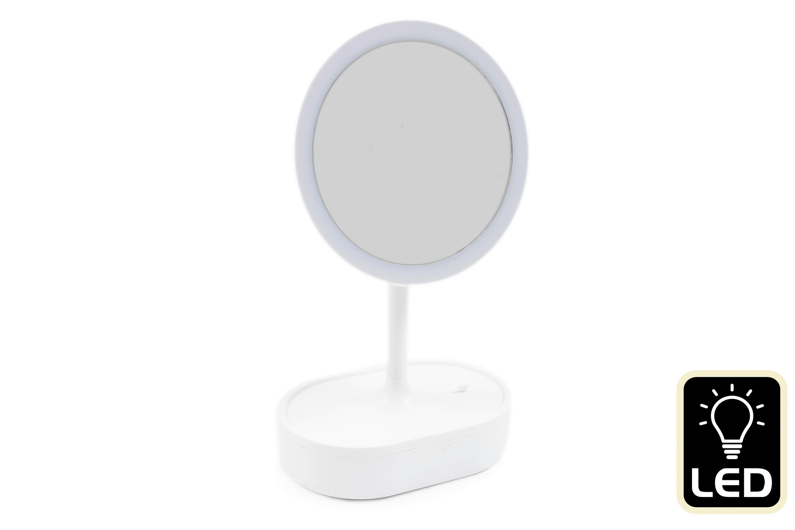 VILÁGÍTÓ TÜKÖR - magasfényű fehér, Basics, műanyag (19/33/13cm)