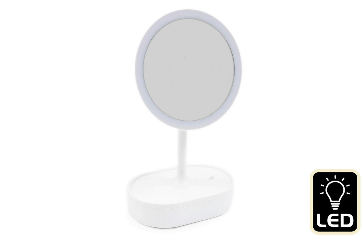 VILÁGÍTÓ TÜKÖR - magasfényű fehér, Basics, műanyag (19/33/13cm)