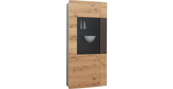 VITRINE in furniert, Hartholz Balkeneiche, Eiche Braun, Eichefarben - Edelstahlfarben/Eichefarben, Design, Glas/Holz (94/208/42cm) - Dieter Knoll