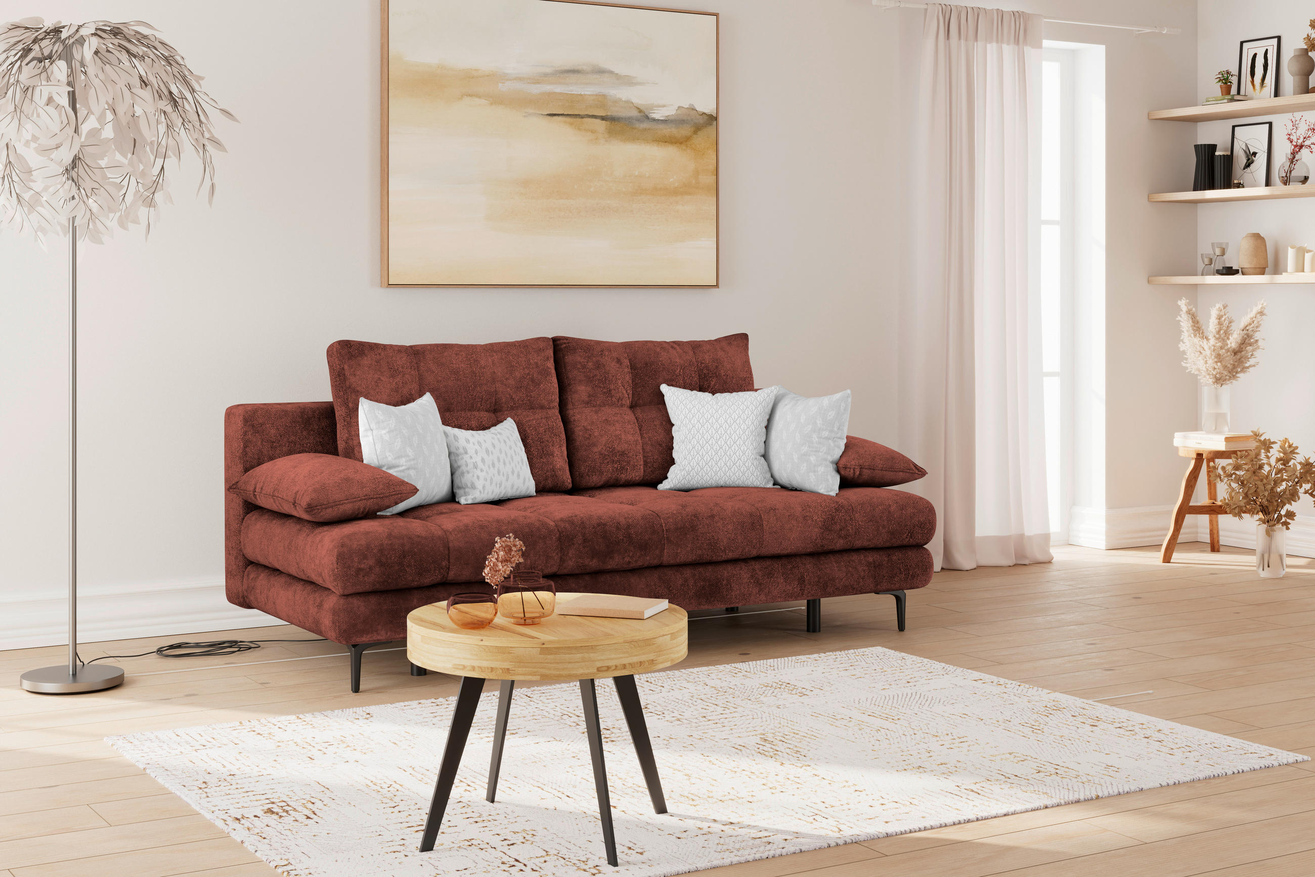 SCHLAFSOFA  mit Liegefunktion, Schlafen auf Sitzhöhe, Rücken echt Chenille Bordeaux  - Bordeaux/Schwarz, KONVENTIONELL, Textil/Metall (203/94/96cm) - Carryhome