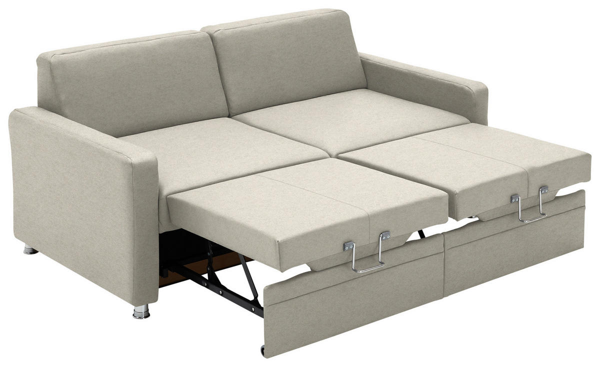 SCHLAFSOFA  in Chenille Naturfarben  - Chromfarben/Naturfarben, KONVENTIONELL, Textil/Metall (186/90/100cm) - Beldomo Style