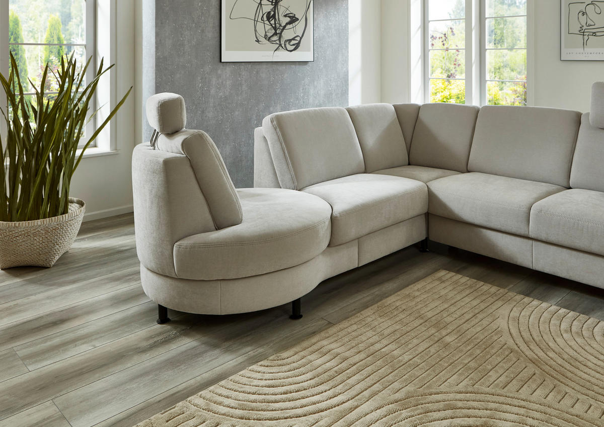ECKSOFA in Flachgewebe Silberfarben  - Silberfarben/Schwarz, Konventionell, Textil/Metall (248/252cm) - Beldomo Comfort