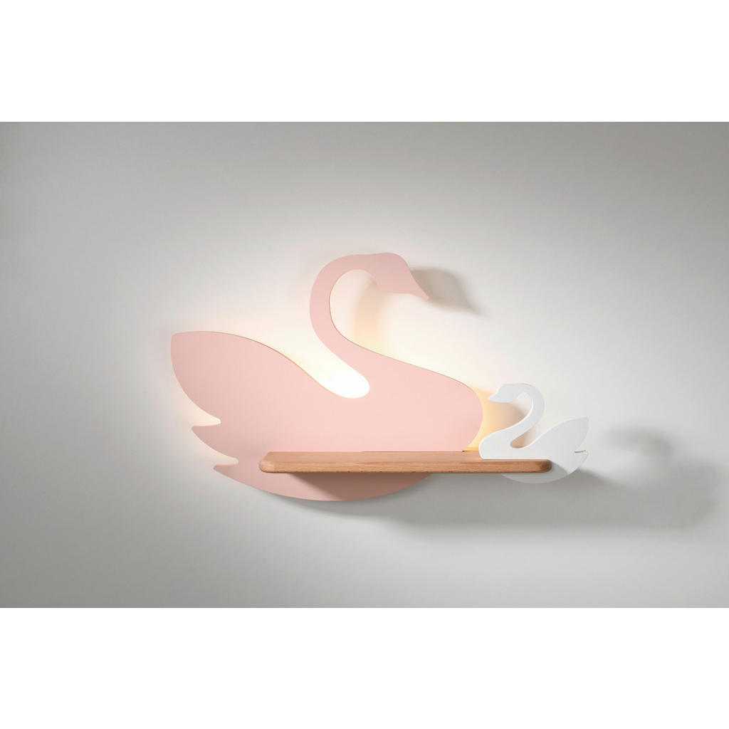 Thumbnail - Xxxl Kinderwandleuchte Swan, Weiß, Pink, Holz, Metall, Holzwerkstoff, Eiche, 12x31x27 cm, RoHS, Europäischer Sicherheits...