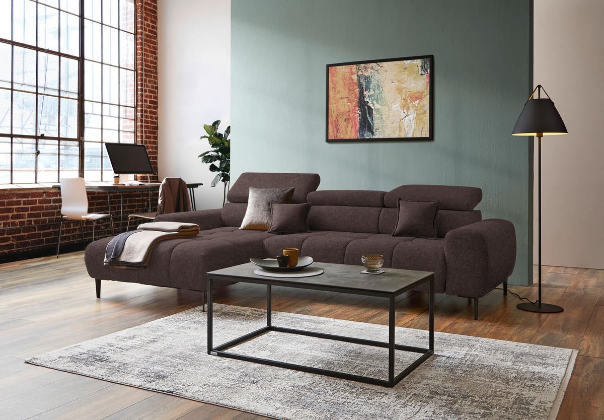 ECKSOFA in Samt, Webstoff Graubraun  - Graubraun/Schwarz, Design, Textil/Metall (177/270cm) - Welnova