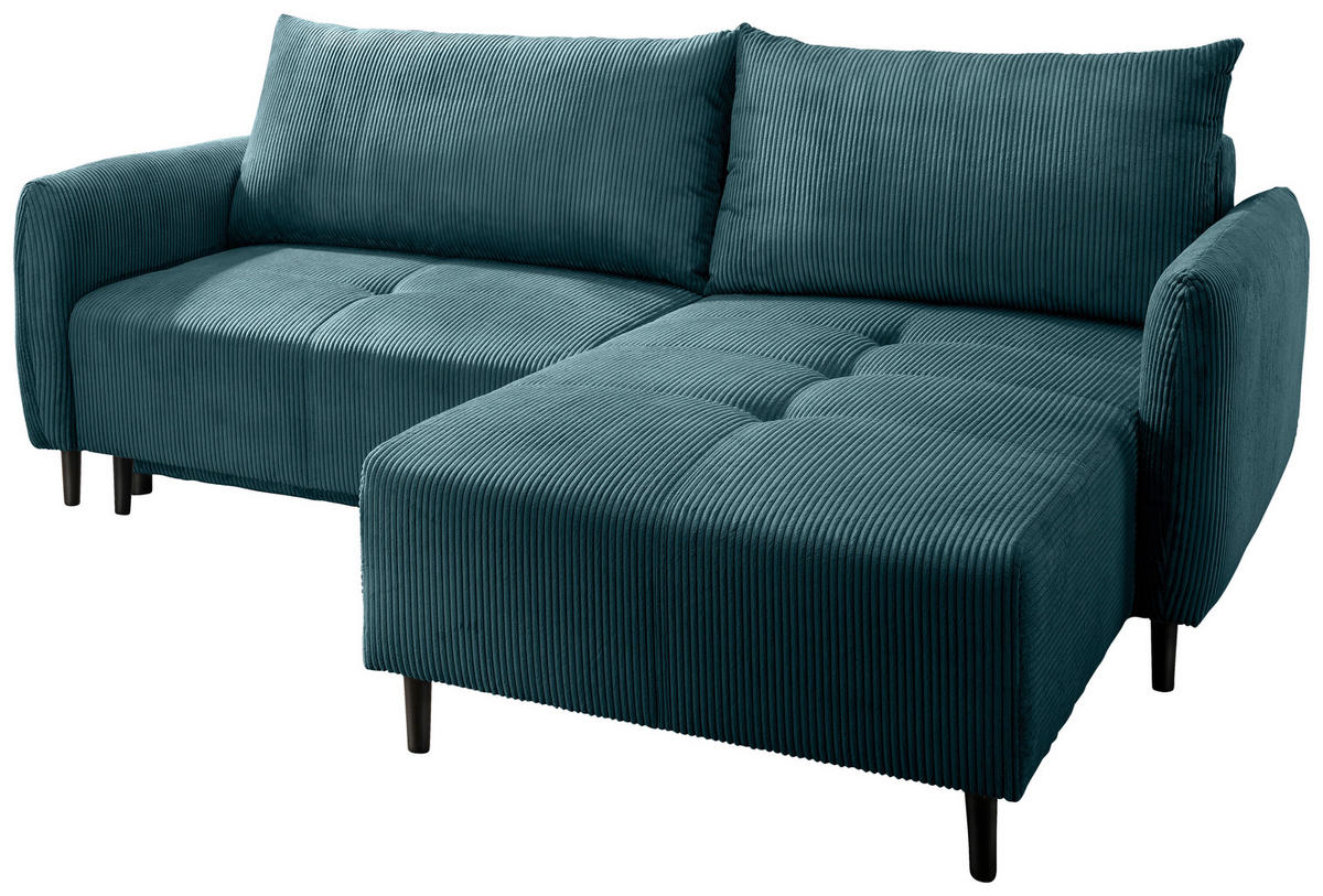 ECKSCHLAFSOFA Cord Petrol  - Petrol/Schwarz, Basics, Holz/Textil (238/174cm) - Livetastic