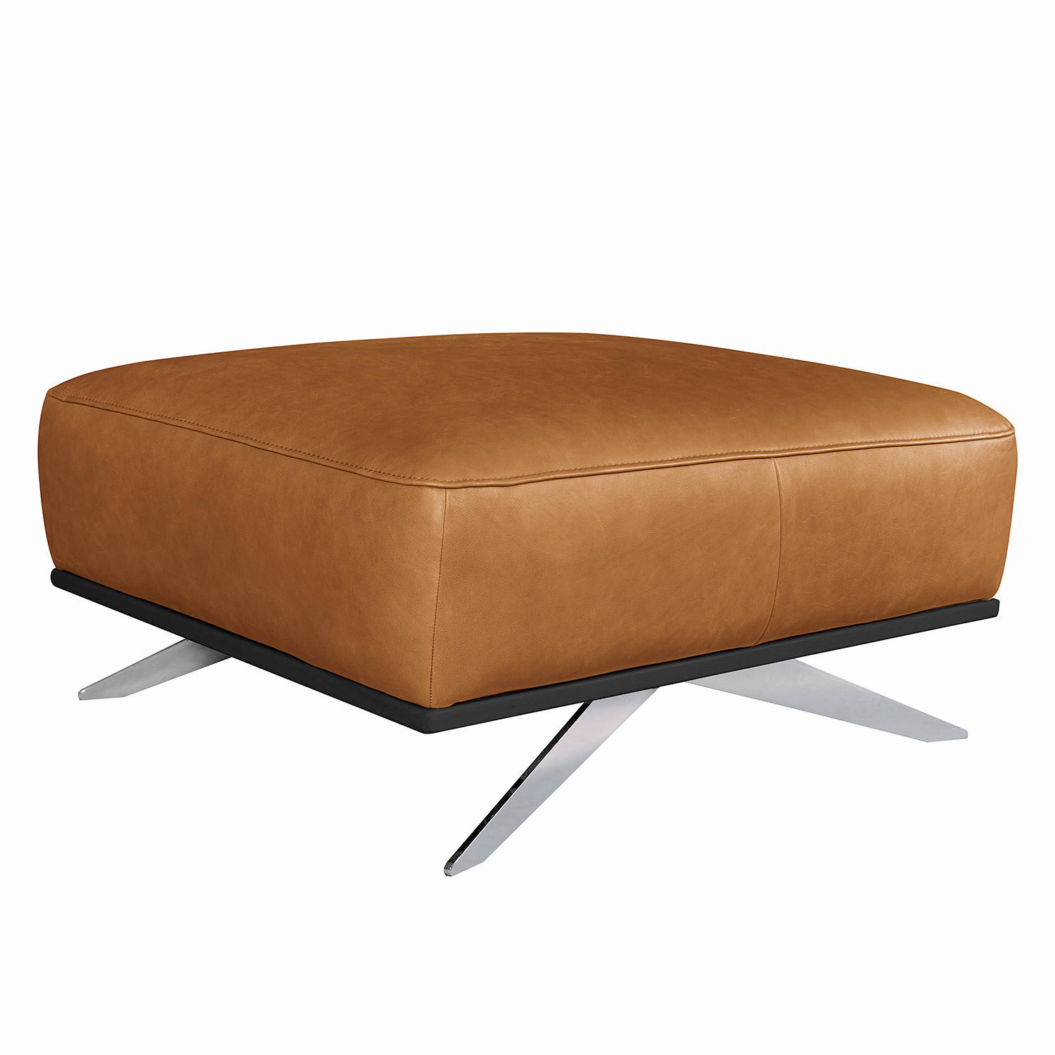 HOCKER Echtleder Cognac  - Chromfarben/Cognac, Design, Leder/Metall (95/46/80cm) - Livetastic