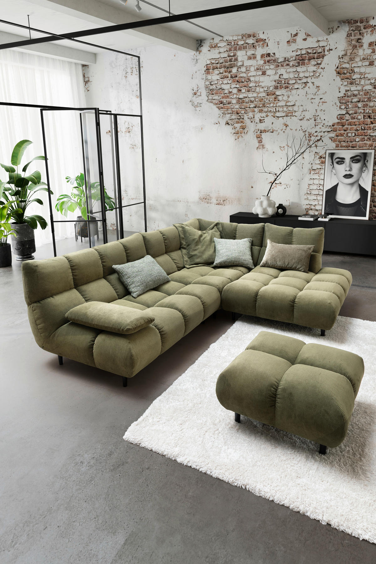 HOCKER Textil Dunkelgrün  - Dunkelgrün/Schwarz, Modern, Holz/Textil (73/41/73cm) - Pure Home Lifestyle