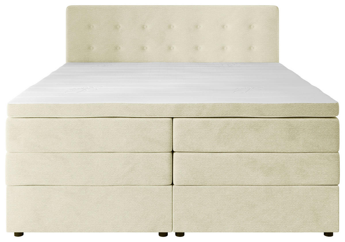 BOXSPRINGBETT 200/200 cm,  in Beige, gepolstertes Kopfteil, Bettkasten, Topper, Matratzen, H3 + H4 = fest + sehr fest  - Beige/Schwarz, KONVENTIONELL, Kunststoff/Textil (200/200cm) - Chameo