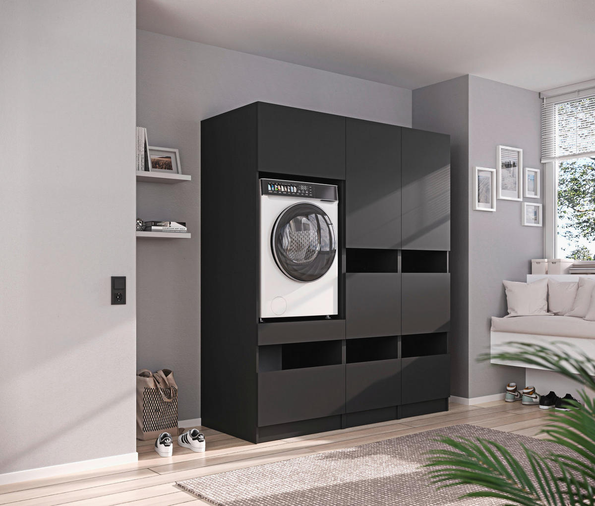 MEHRZWECKSCHRANK 50/200/68 cm  in Anthrazit  - Anthrazit/Schwarz, Design, Holzwerkstoff/Metall (50/200/68cm) - Milino