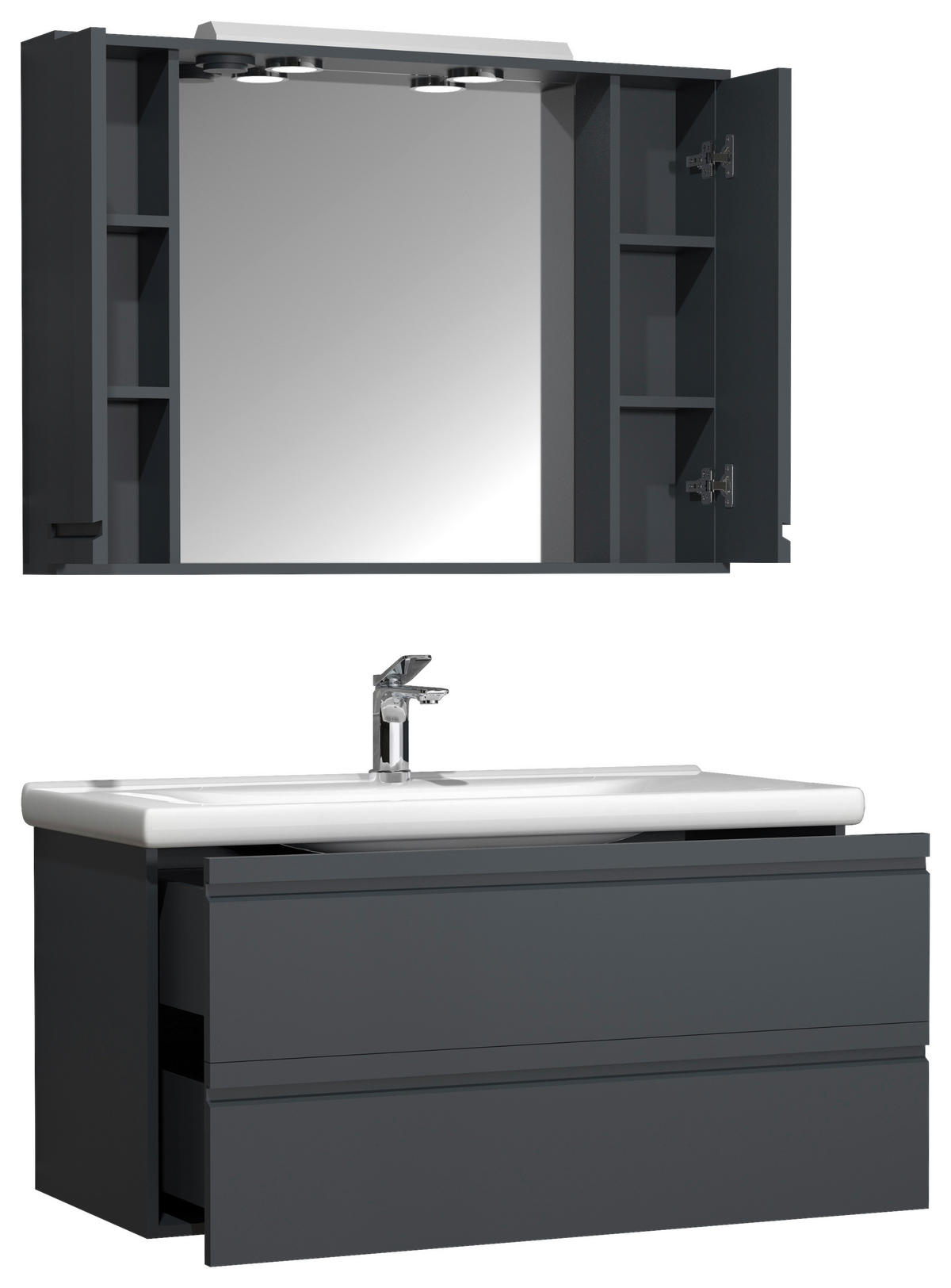 BADEZIMMER 3-teilig  in 100 cm  - Anthrazit/Weiß, MODERN, Glas/Keramik (100cm) - MID.YOU