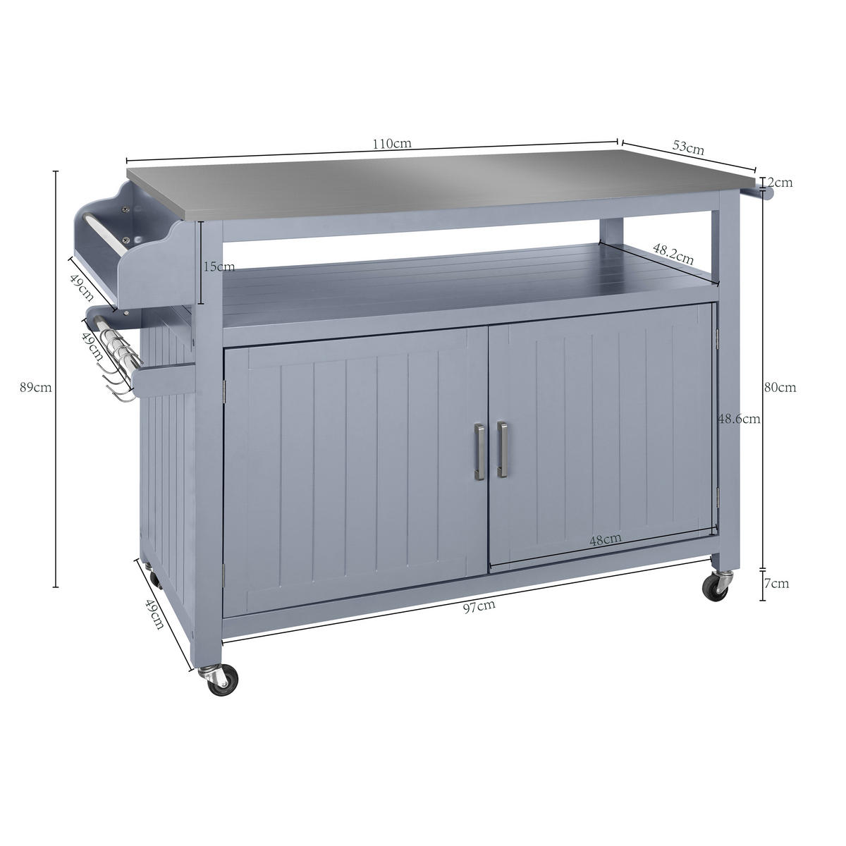 KÜCHENINSEL   in Grau, Edelstahlfarben  - Edelstahlfarben/Silberfarben, Basics, Holzwerkstoff/Metall (110/127/89/53cm) - MID.YOU