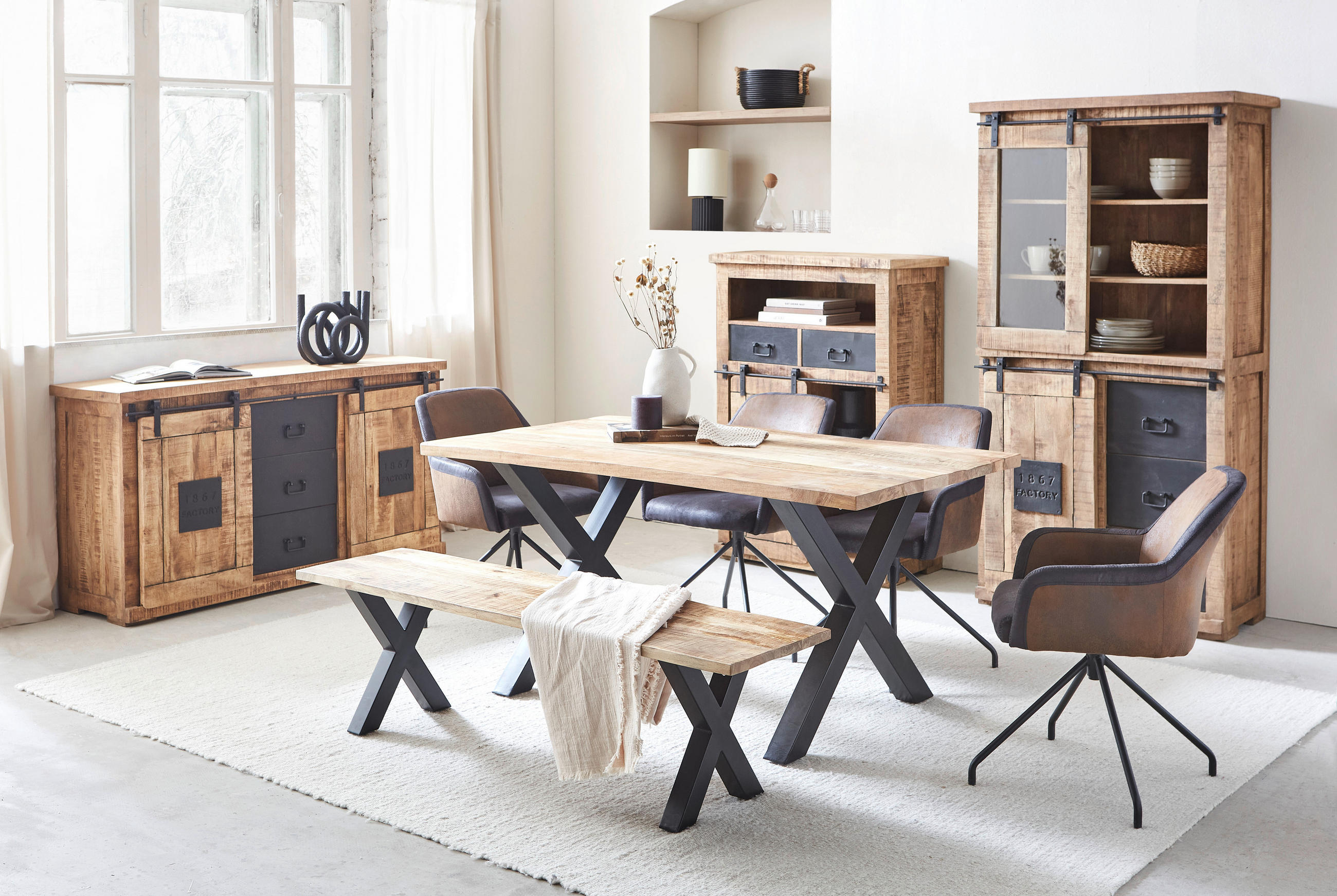 ESSTISCH in Holz 180/90/76 cm  - Schwarz/Braun, LIFESTYLE, Holz/Metall (180/90/76cm) - Landscape