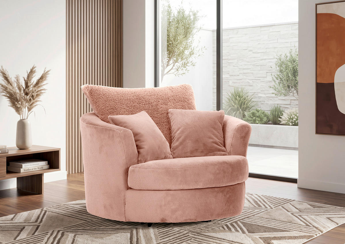 SESSEL in Plüsch Altrosa  - Schwarz/Altrosa, KONVENTIONELL, Textil/Metall (115/72/115cm) - Ambia Home