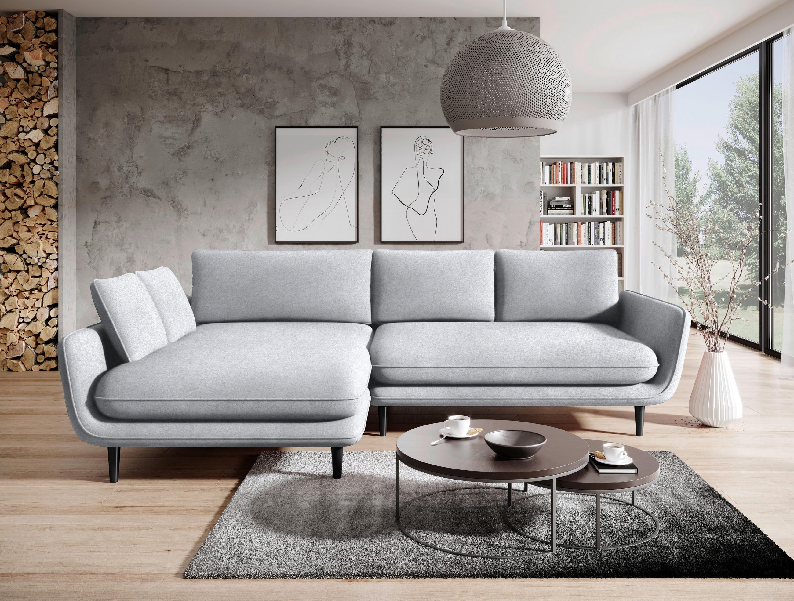 ECKSOFA in Velours Silberfarben  167/260 cm  - Silberfarben/Schwarz, Design, Holz/Textil (167/260cm) - Welnova