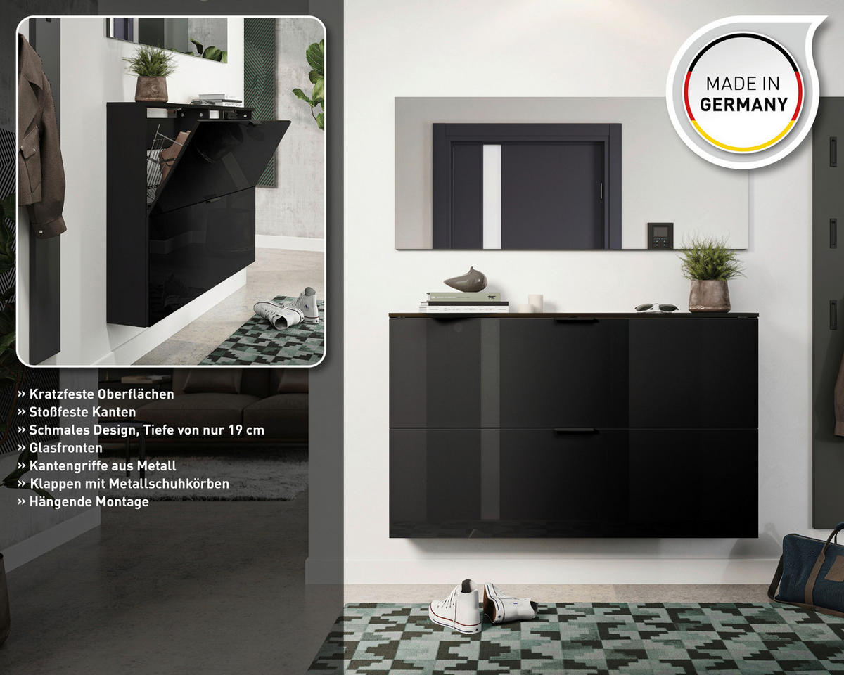 SCHUHSCHRANK Schwarz  - Schwarz, Design, Glas/Holzwerkstoff (140/85/19cm)