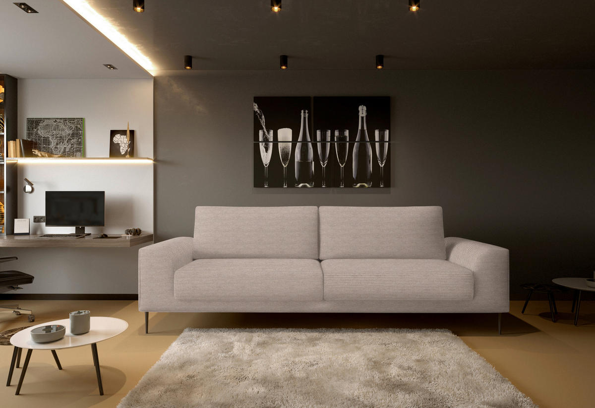 SCHLAFSOFA  mit Stoffauswahl, Schlafen auf Sitzhöhe, Armteil links, Armteil rechts Cord Hellbraun  - Hellbraun/Schwarz, Design, Textil/Metall (250/89/105cm) - Livetastic