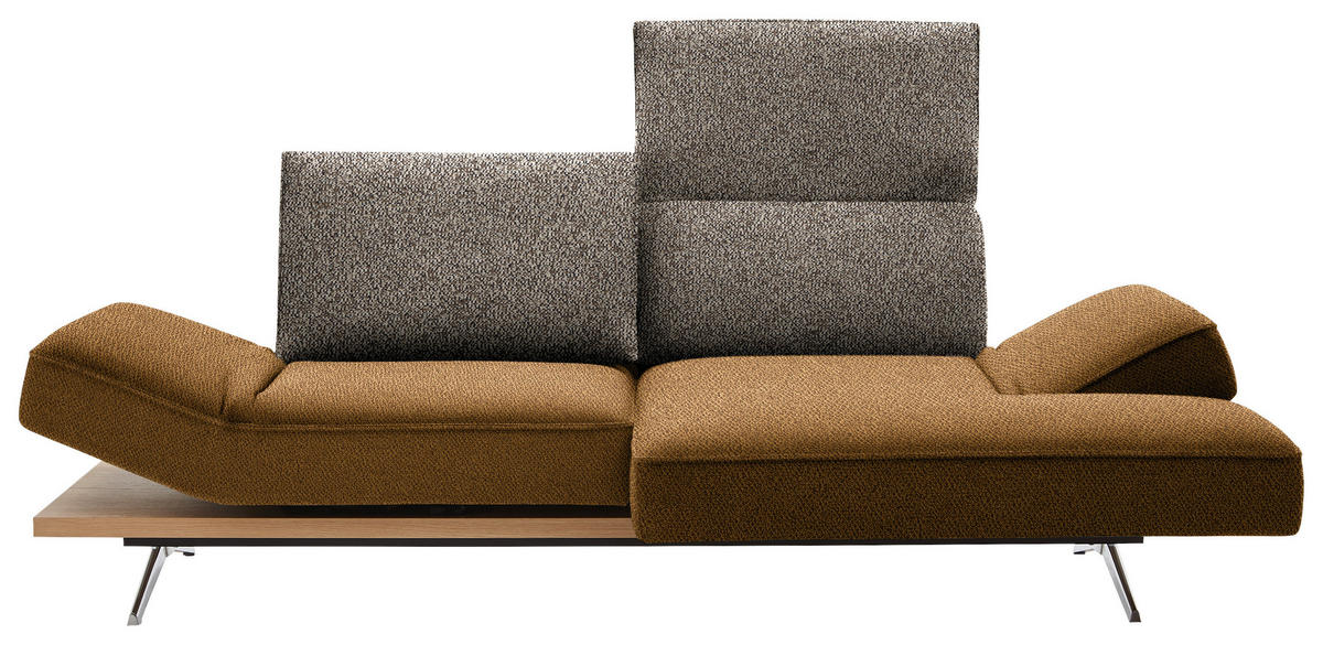 ECKSOFA Flachgewebe Braun, Goldfarben  - Chromfarben/Goldfarben, Design, Holz/Textil (240/132cm) - Koinor