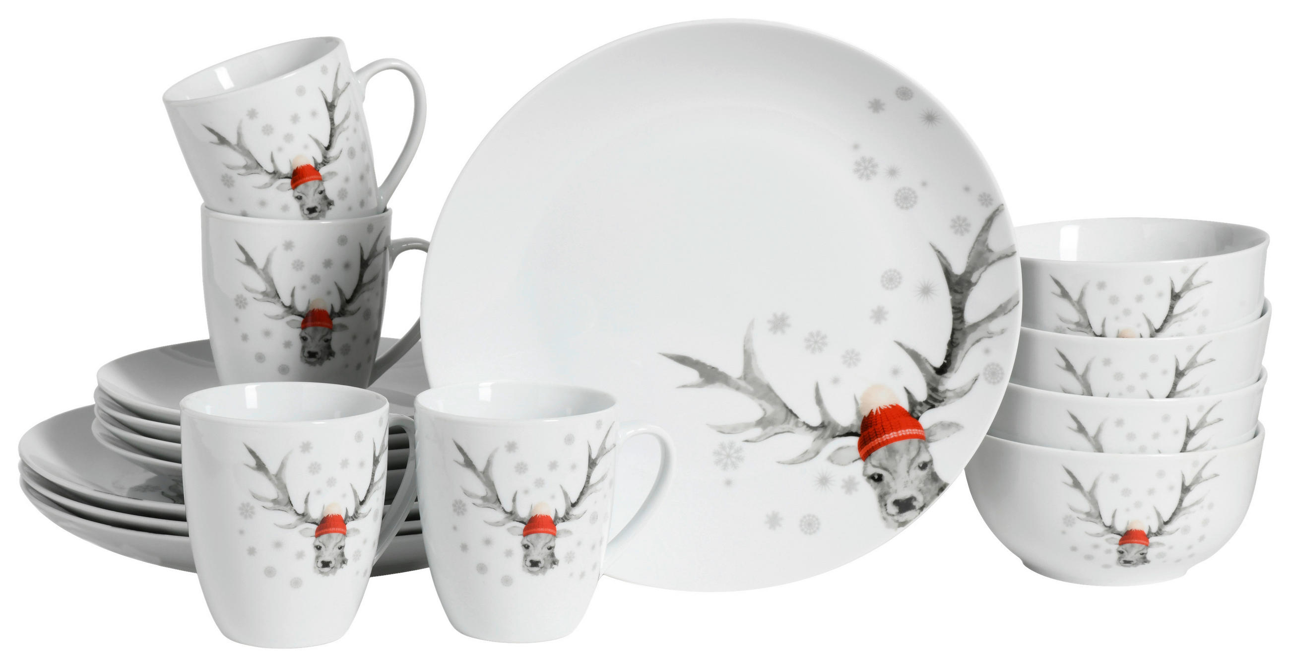 KOMBISERVICE Hirsch 16-teilig  - Weiß, Basics, Keramik - Creatable
