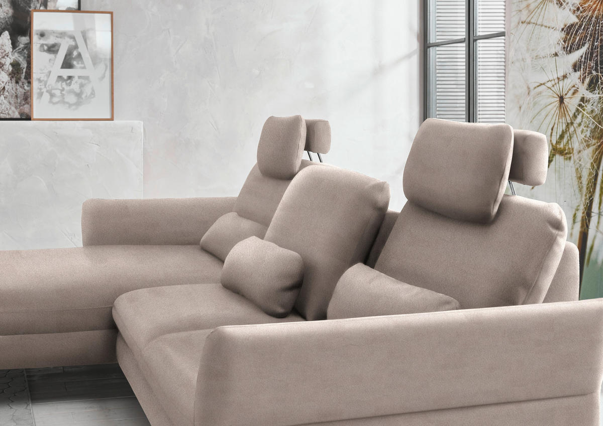 ECKSOFA in Velours Greige  - Greige/Schwarz, Design, Textil/Metall (179/306cm) - Beldomo System