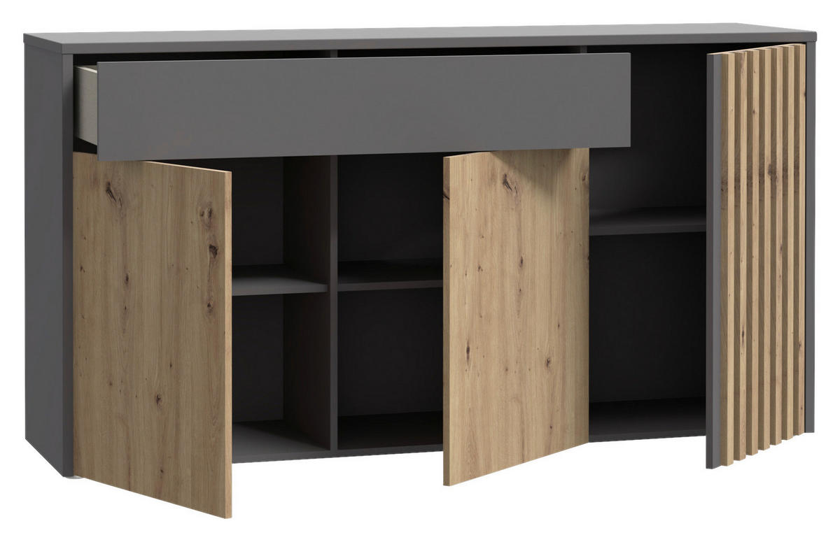SIDEBOARD Grau, Eiche Artisan  164,2/87,9/42 cm  - Eiche Artisan/Grau, Trend, Holzwerkstoff (164,2/87,9/42cm) - Carryhome
