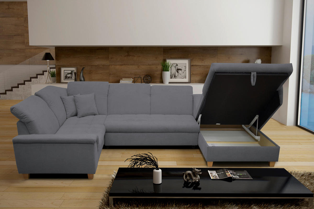 WOHNLANDSCHAFT Dunkelgrau Mikrofaser  - Eichefarben/Dunkelgrau, KONVENTIONELL, Holz/Textil (214/352/170cm) - MID.YOU