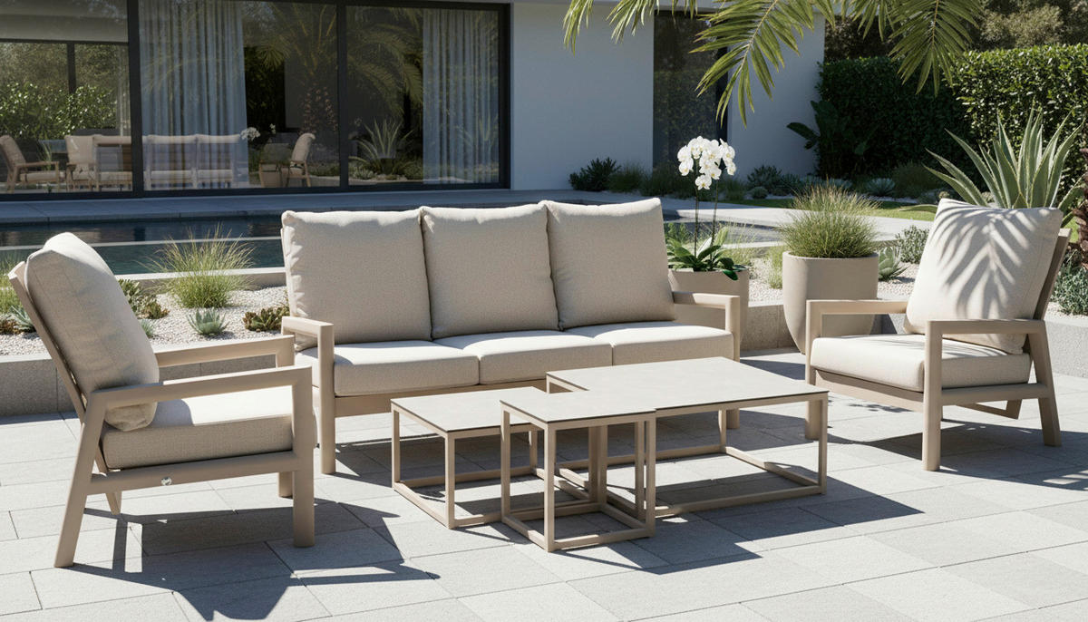 3-SITZER-BANK 199/95/86 cm  in Creme, Champagner  - Champagner/Creme, Basics, Textil/Metall (199/95/86cm) - Tierra Outdoor