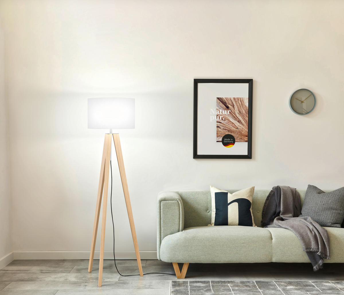 STOJACÍ LAMPA, 54/140-164 cm  - bílá/barvy niklu, Natur, kov/dřevo (54/140-164cm) - Fischer & Honsel