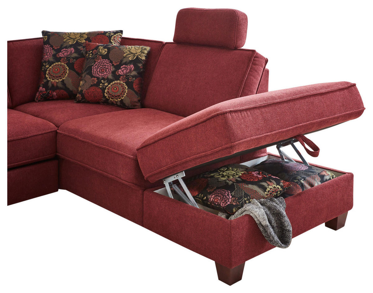 ECKSOFA in Chenille, Flachgewebe Bordeaux  - Bordeaux/Nussbaumfarben, Konventionell, Holz/Textil (236/213cm) - Sit & More