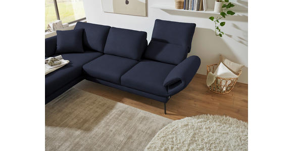 ECKSOFA  in Flachgewebe Blau Armteilverstellung, Relaxfunktion, Drehsitzfunktion  175-224/255-365 cm  - Blau/Schwarz, Design, Textil/Metall (175-224/255-365cm) - Dieter Knoll