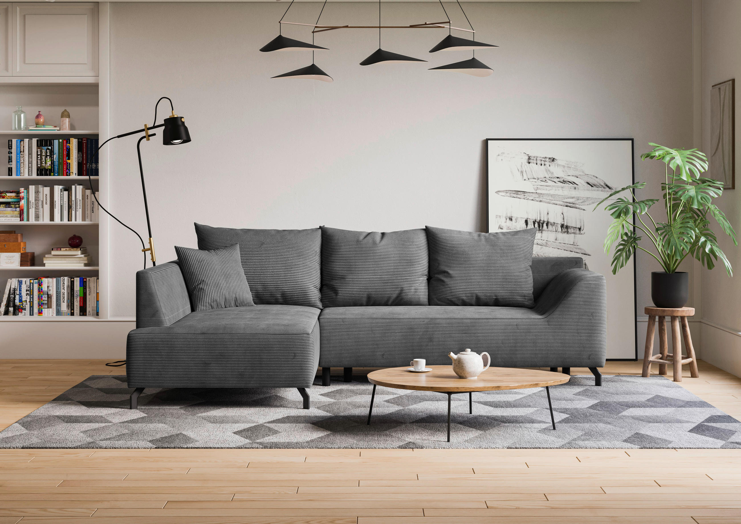 ECKSCHLAFSOFA Cord Silberfarben  - Silberfarben/Schwarz, Design, Textil/Metall (167/273cm) - MID.YOU