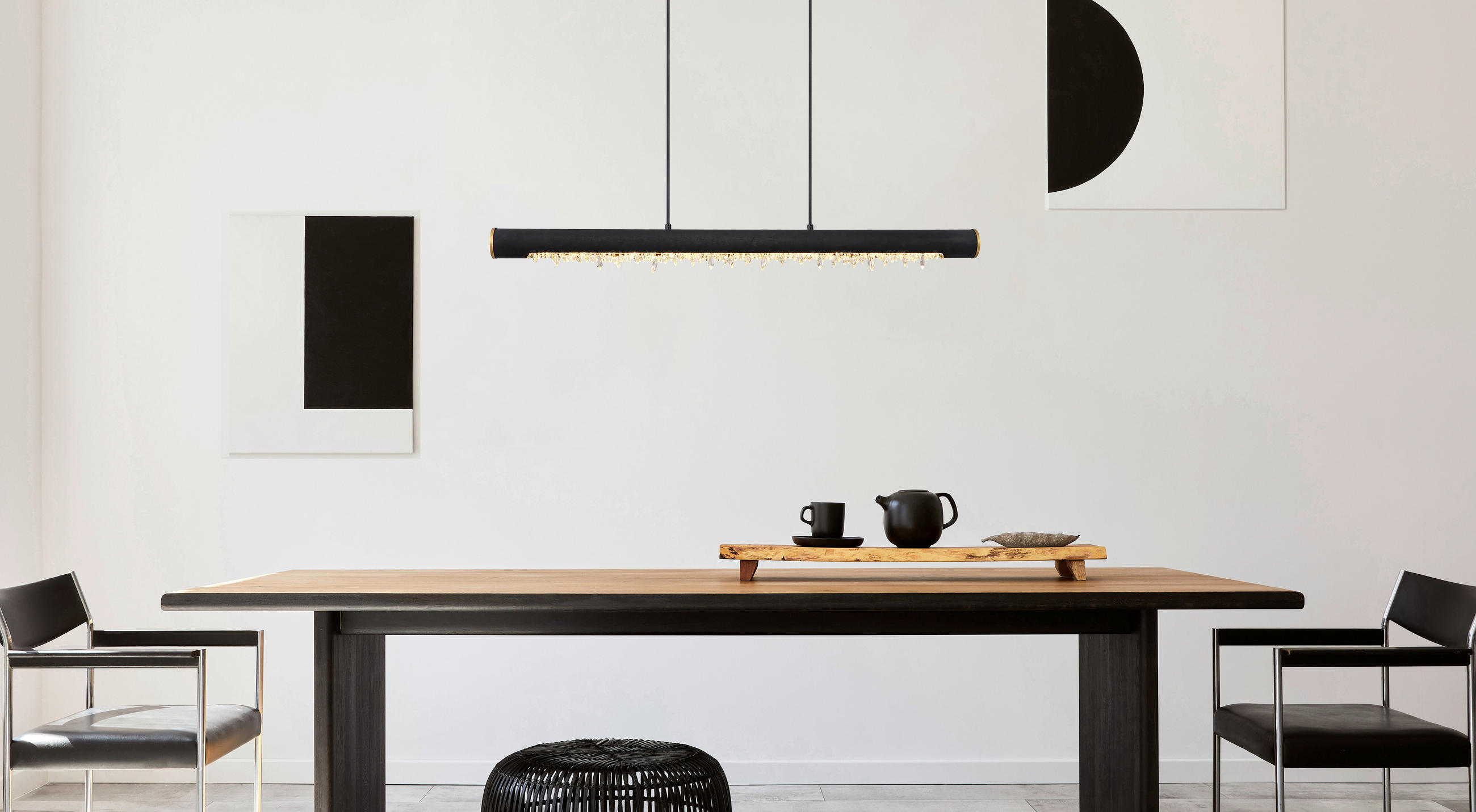 ZÁVĚSNÉ SVÍTIDLO, 100/8/150 cm  - černá/čiré, Basics, kov/dřevo (100/8/150cm) - Globo